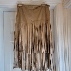 Suede cloth skirt with fringe